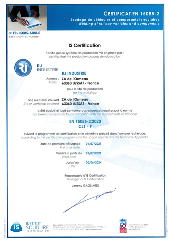 Entreprise certifiée EN15085